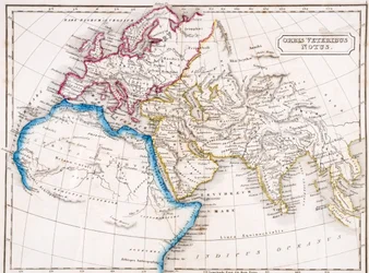 Mapa Europy, Afryki Północnej i Azji Zachodniej, Orbis Veteribus Notus, z „The Atlas of Ancient Geography” Samuela Butlera, wydanego w Londynie, ok. 1829